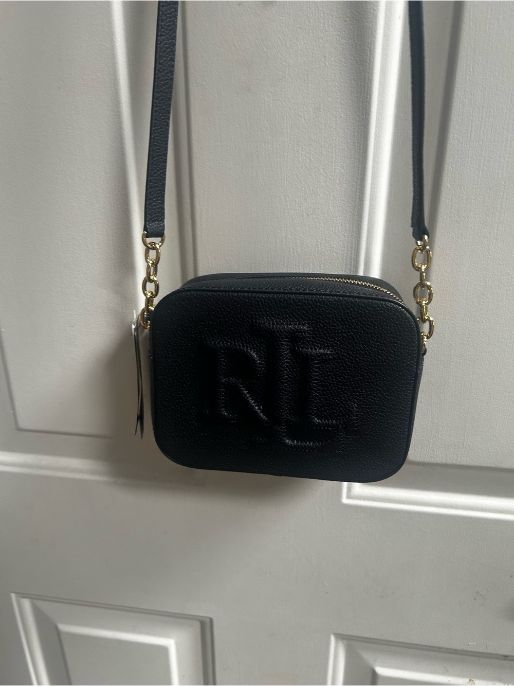 Ralph Lauren Black Camera Bag Embossed RL Pebbled Leather Crossbody - Picture 6 of 16